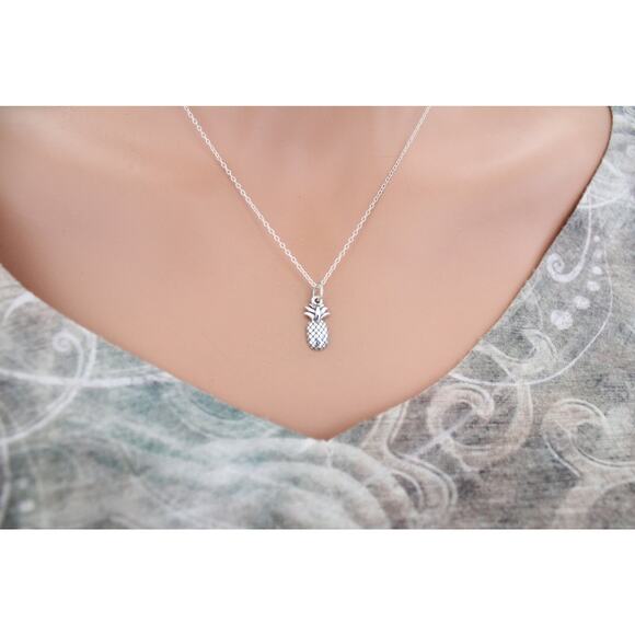 Sterling Silver Pineapple Charm Necklace, Fun Silver Pineapple Pendant Necklace - Picture 4 of 5